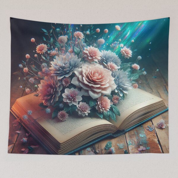 Item preview, Old Fantasy Library Book with Flowers coming out of it designed and sold by BlueGnome.
