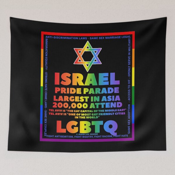 Item preview, SUJD0058 Jewish Designs Israel Pride Parade rainbow design shows how Israel protects LGBTQ Rights designed and sold by JewishDesigns.