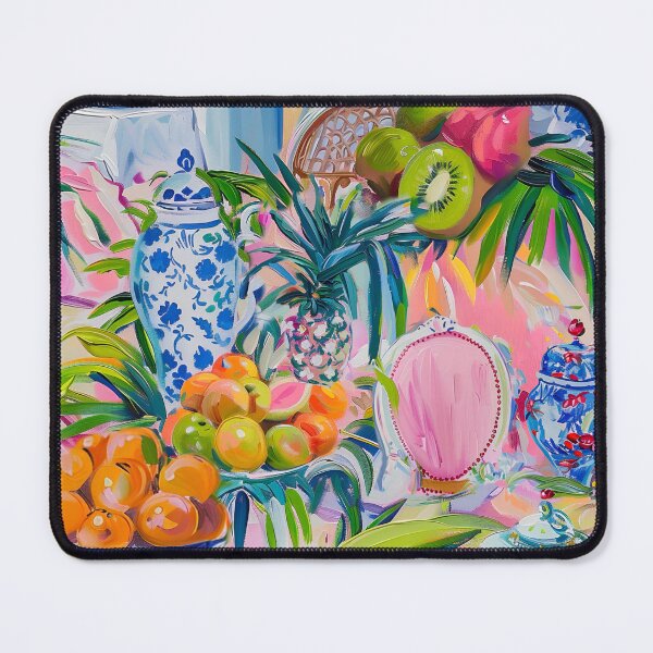 Item preview, Fruits, chinoiserie bowls, pink chairs and ginger jars oil painting designed and sold by SophieClimaArt.