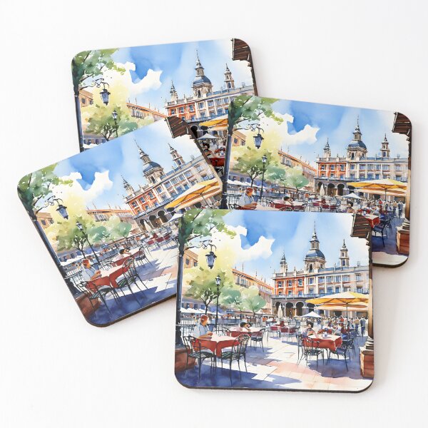 Item preview, Vibrant Watercolor: Terraza de la Plaza Mayor designed and sold by LSVart.