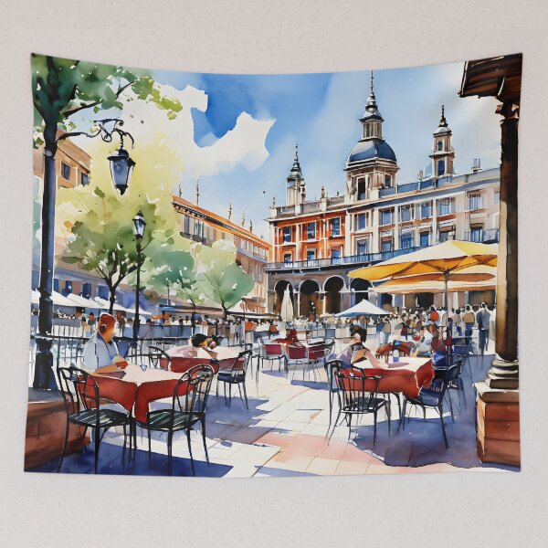 Item preview, Acuarela Vibrante: Terraza de la Plaza Mayor designed and sold by LSVart.