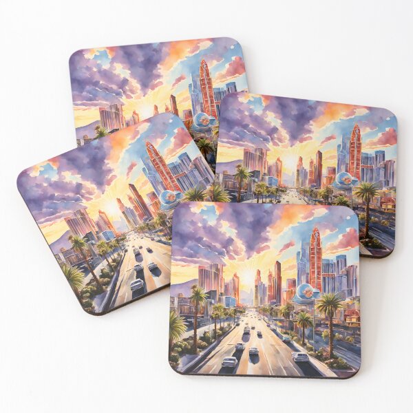 Item preview, Las Vegas Skyline: Vibrant Watercolor Sunrise Rays designed and sold by LSVart.