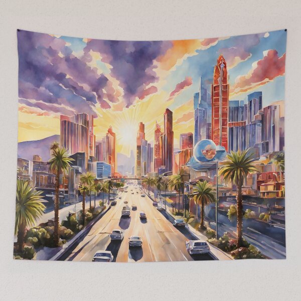 Item preview, Las Vegas Skyline: Vibrant Watercolor Sunrise Rays designed and sold by LSVart.