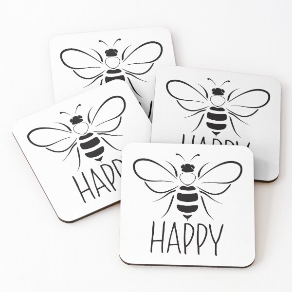 Item preview, Cute Bee happy, black and white bee ,  positive inspirational be happy designed and sold by Inktown.