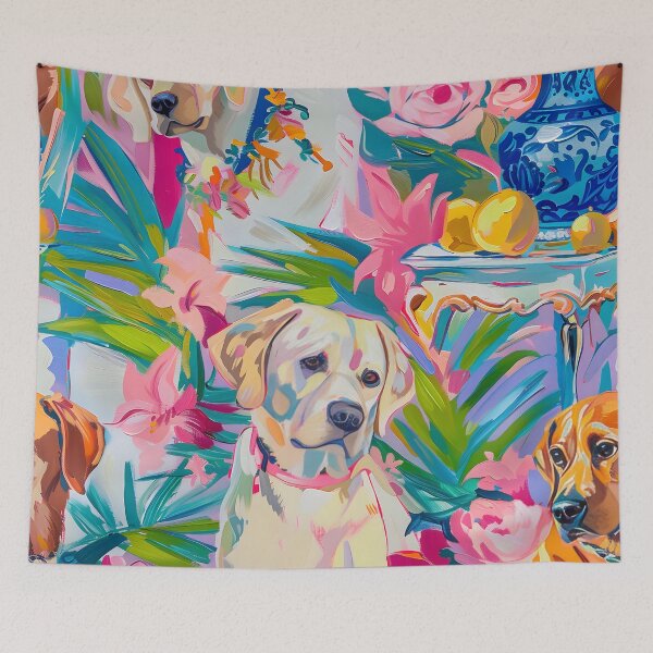 Item preview, Preppy Labradors and ginger jars oil painting designed and sold by SophieClimaArt.