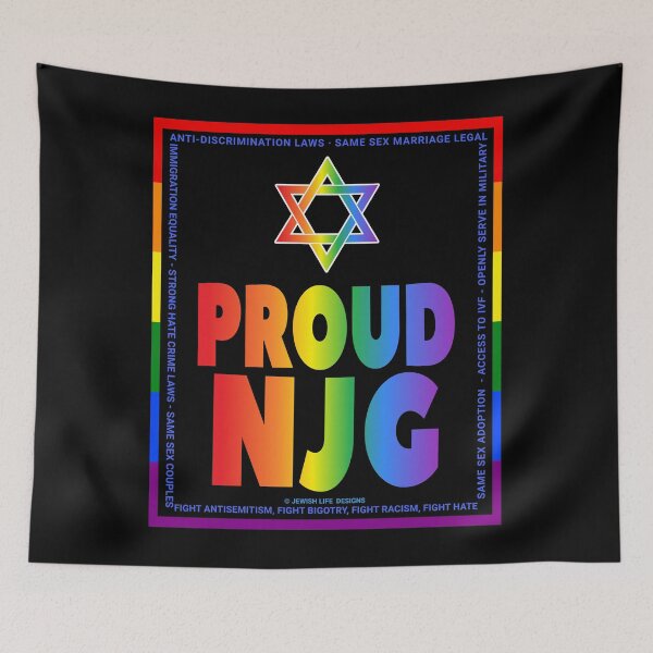 Item preview, SUJD0062 Jewish Designs Proud NJG Nice Jewish Girl LGBTQ Love Israel rainbow design shows how Israel protects LGBTQ Rights designed and sold by JewishDesigns.