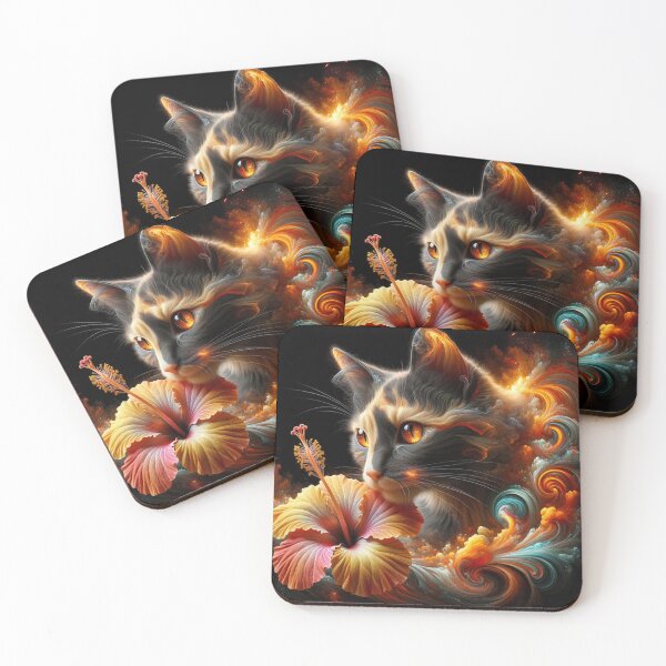 Item preview, Dreamy Cat with Fantastic Hibiscus Flowers, 4k Wallpaper designed and sold by Keirnyx.