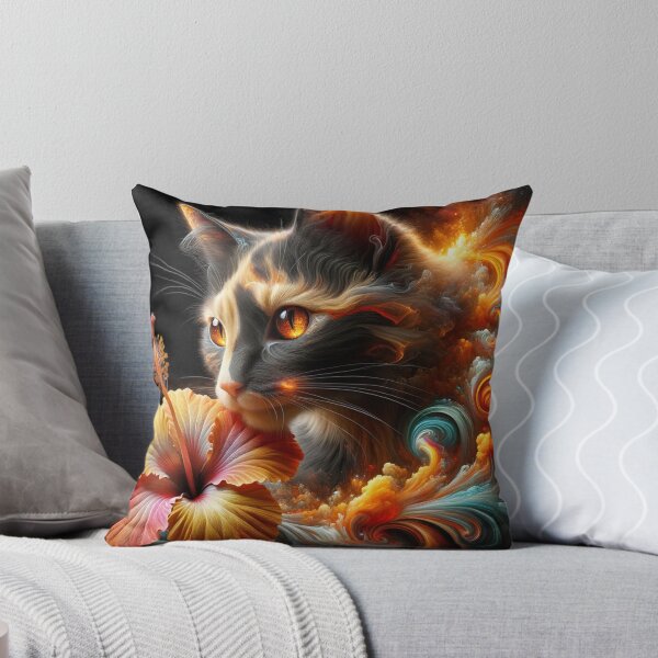 Item preview, Dreamy Cat with Fantastic Hibiscus Flowers, 4k Wallpaper designed and sold by Keirnyx.