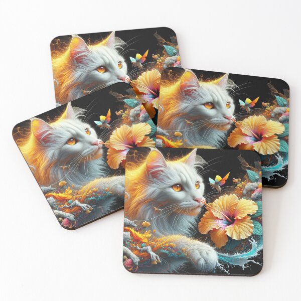 Item preview, Dreamy Cat with Fantastic Hibiscus Flowers, 4k Wallpaper designed and sold by Keirnyx.
