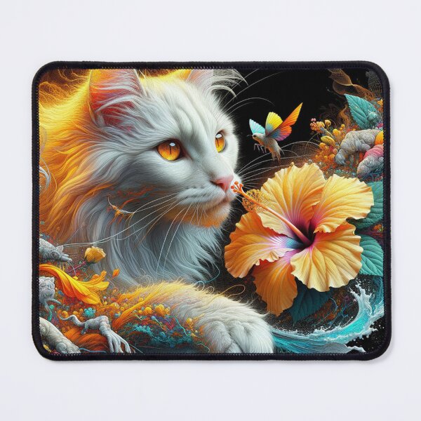 Item preview, Dreamy Cat with Fantastic Hibiscus Flowers, 4k Wallpaper designed and sold by Keirnyx.