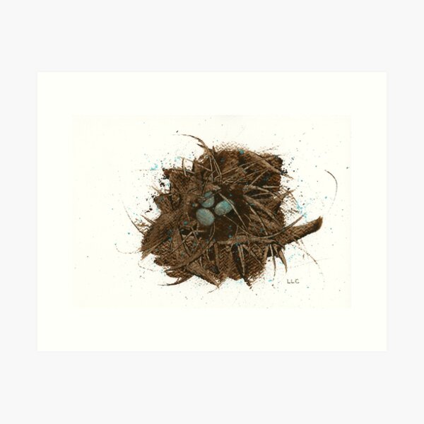 Item preview, Bird Nest in Turquoise, watercolor bird nest designed and sold by Lisa Cantrell.