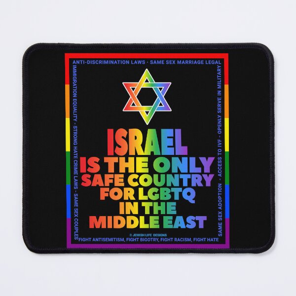 Item preview, SUJD0063 Jewish Designs Israel Only Safe Country for LGBTQ Love Israel rainbow design shows how Israel protects LGBTQ Rights designed and sold by JewishDesigns.