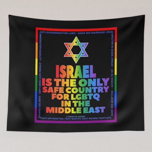 Item preview, SUJD0063 Jewish Designs Israel Only Safe Country for LGBTQ Love Israel rainbow design shows how Israel protects LGBTQ Rights designed and sold by JewishDesigns.