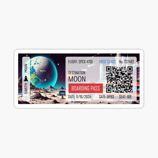 Moon Space Ticket Sticker