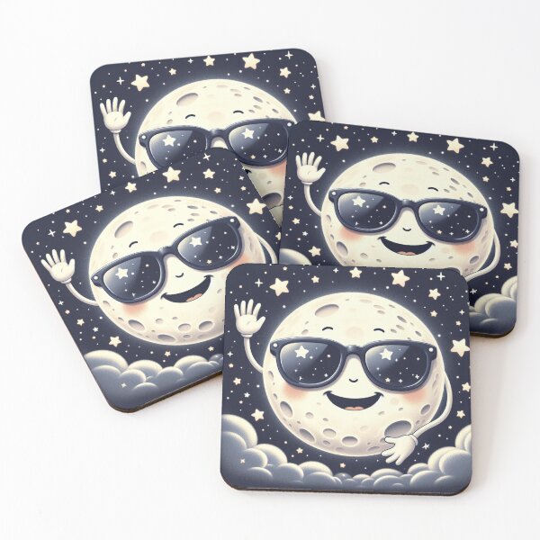Item preview, the Smiling Full Moon With Glasses Next To The Stars designed and sold by Karina Creative Studio.