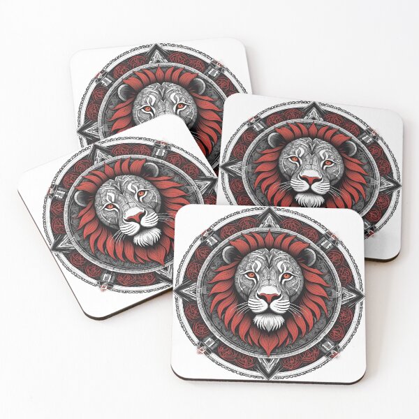 Item preview, Imposing Lion Mandala in Red and Black designed and sold by MandalasShops.