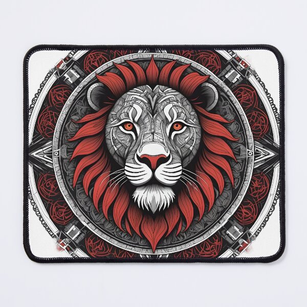 Item preview, Imposing Lion Mandala in Red and Black designed and sold by MandalasShops.