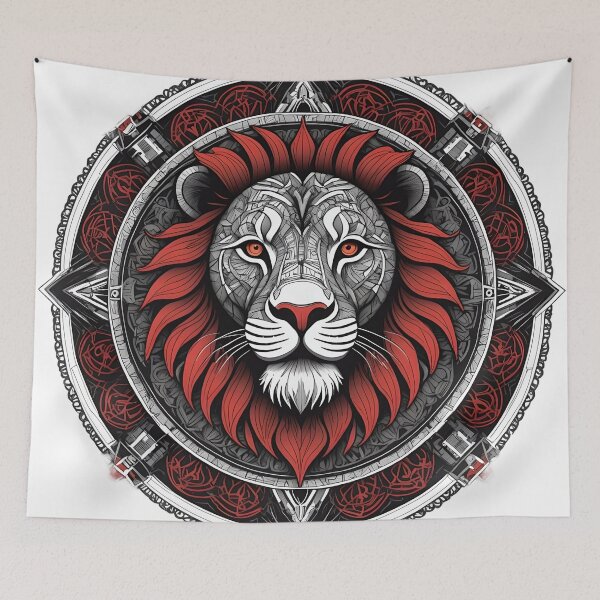 Item preview, Imposing Lion Mandala in Red and Black designed and sold by MandalasShops.