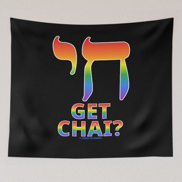 Item preview, SUJD0065 Jewish Designs Get Chai means Get Life in Hebrew LGBTQ Love Israel rainbow design designed and sold by JewishDesigns.