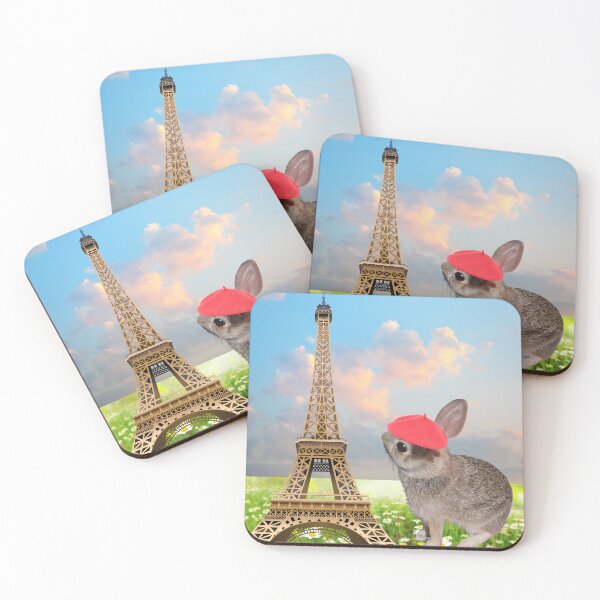 Item preview, Whimsical Thumper in a Beret at Eiffel Tower: Charming Print Design designed and sold by C-CheleSells.
