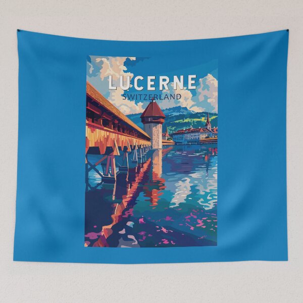 Item preview, Lucerne Switzerland Travel Art Vintage designed and sold by KrisSidDesigns.