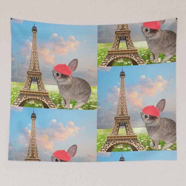 Item preview, Whimsical Thumper in a Beret at Eiffel Tower: Charming Print Design designed and sold by C-CheleSells.