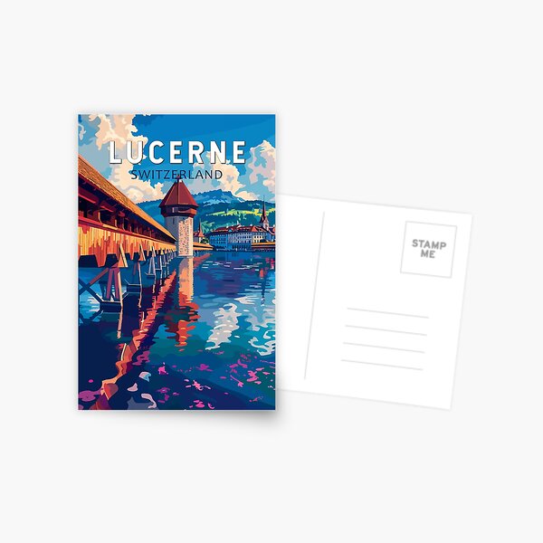 Item preview, Lucerne Switzerland Travel Art Vintage designed and sold by KrisSidDesigns.