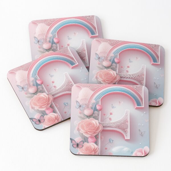 Item preview, Floral letter F with pastel pink roses and butterflies, paper cutouts of flowers and rainbow  designed and sold by navitalidesign.
