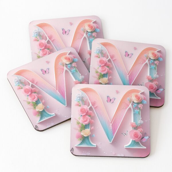 Item preview, Floral letter M with pastel pink roses and butterflies, paper cutouts of flowers and rainbow  designed and sold by navitalidesign.