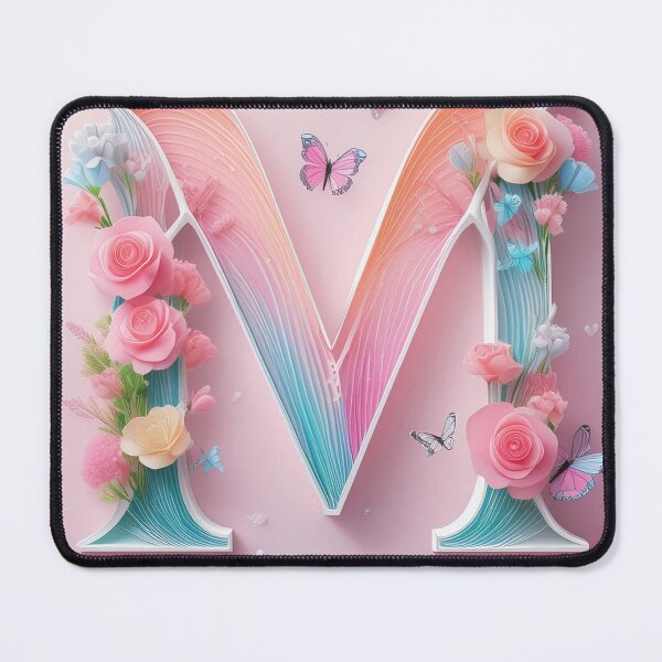 Item preview, Floral letter M with pastel pink roses and butterflies, paper cutouts of flowers and rainbow  designed and sold by navitalidesign.