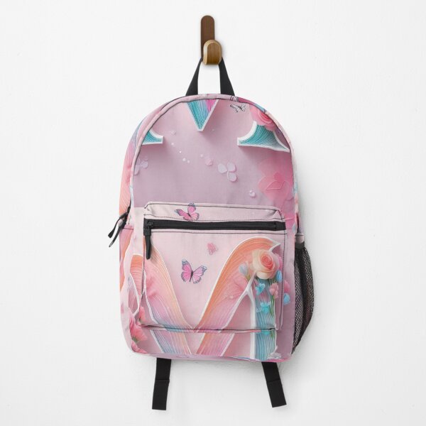 Item preview, Floral letter M with pastel pink roses and butterflies, paper cutouts of flowers and rainbow designed and sold by navitalidesign.