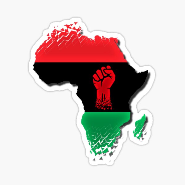 Raised Fist Africa Pride Flag Shattered Pan African Power Sticker.