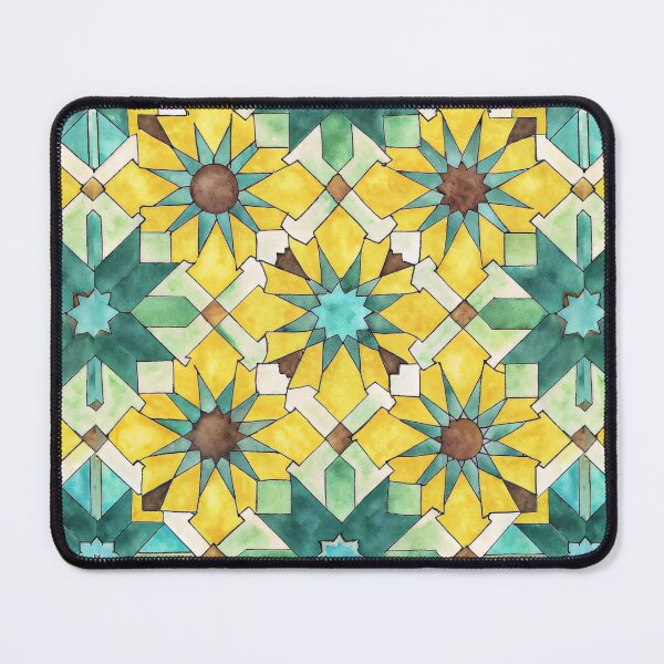 Item preview, Moroccan zellige pattern, hand drawn watercolor tiles yellow and turquoise designed and sold by patterncrow.