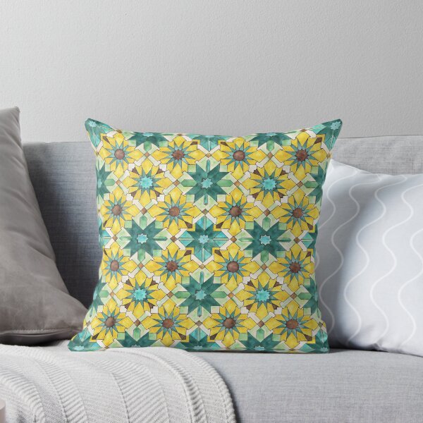 Aperçu de l'œuvre Motif zellige marocain, carreaux aquarelle dessinés à la main jaune et turquoise créée et vendue par patterncrow.