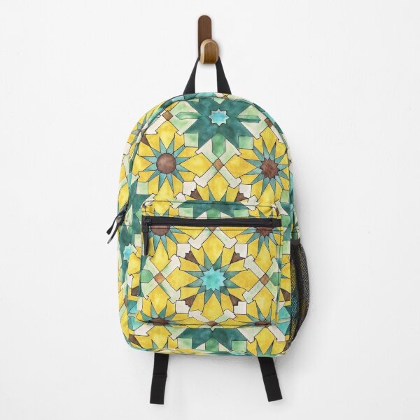 Item preview, Moroccan zellige pattern, hand drawn watercolor tiles yellow and turquoise designed and sold by patterncrow.