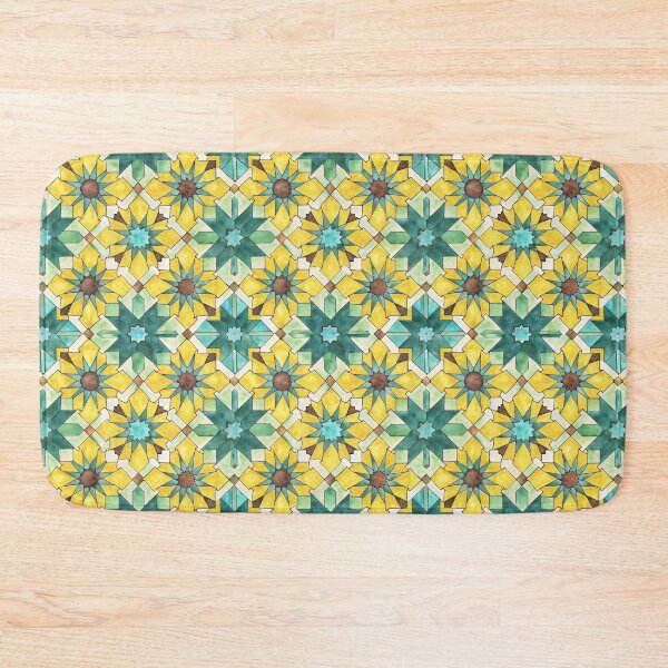 Item preview, Moroccan zellige pattern, hand drawn watercolor tiles yellow and turquoise designed and sold by patterncrow.