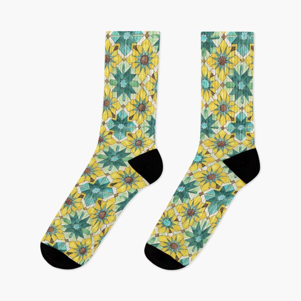 Item preview, Moroccan zellige pattern, hand drawn watercolor tiles yellow and turquoise designed and sold by patterncrow.
