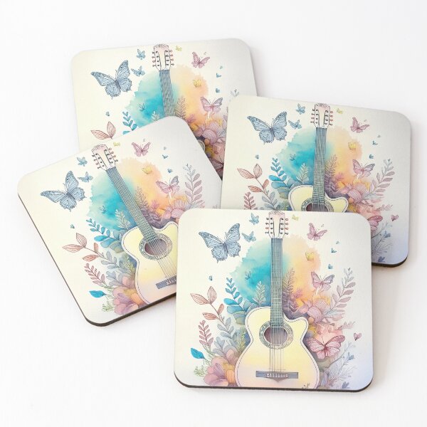 Item preview, Watercolor guitar with flowers - beautiful wildflower floral garden - pink and blue 2butterflies designed and sold by navitalidesign.