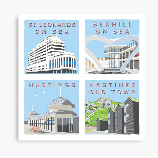 Retro style views of Hastings and St Leonards-On-Sea Canvas Print