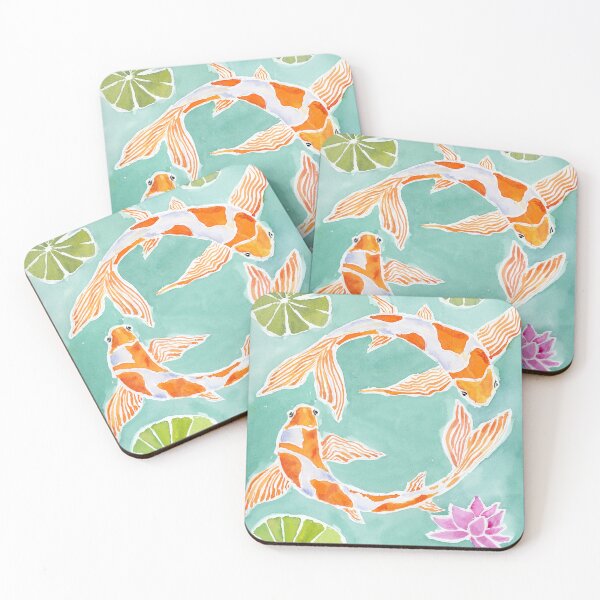 Item preview, Koi pond with lily pads and lotus flowers designed and sold by Artbydekloe.