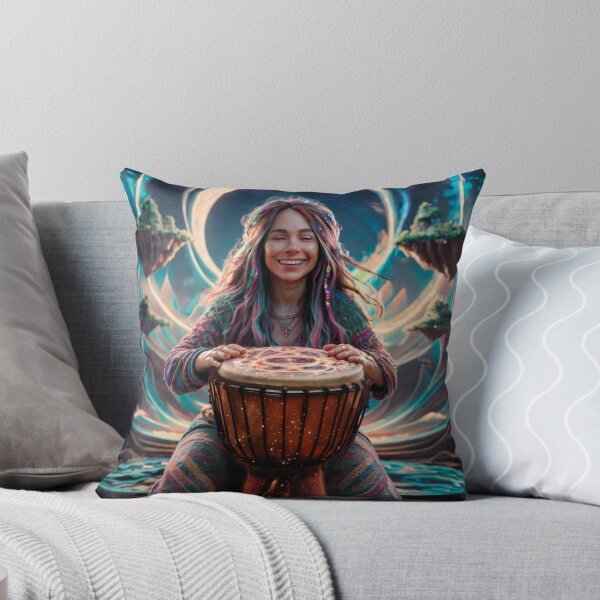Item preview, Strong Woman DJEMBE HAND DRUMMER Festival Freak Retro Happy Hippie Lady Drumming Percussion Family Band Drum Circle Boho Psychedelic Art  designed and sold by BadassBazaar.