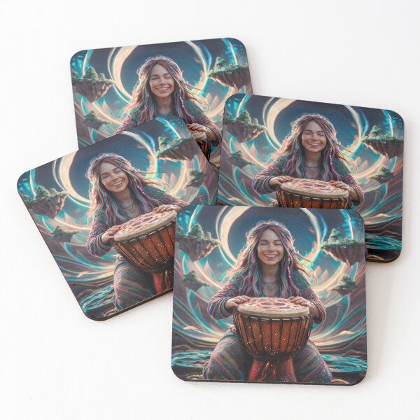 Item preview, Strong Woman DJEMBE HAND DRUMMER Festival Freak Retro Happy Hippie Lady Drumming Percussion Family Band Drum Circle Boho Psychedelic Art  designed and sold by BadassBazaar.