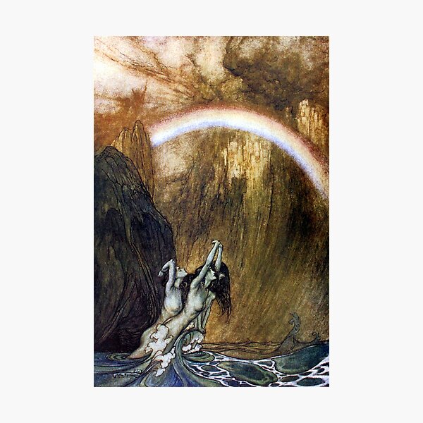 Item preview, The Rhinemaidens lament the loss of the Rhinegold - Arthur Rackham designed and sold by forgottenbeauty.