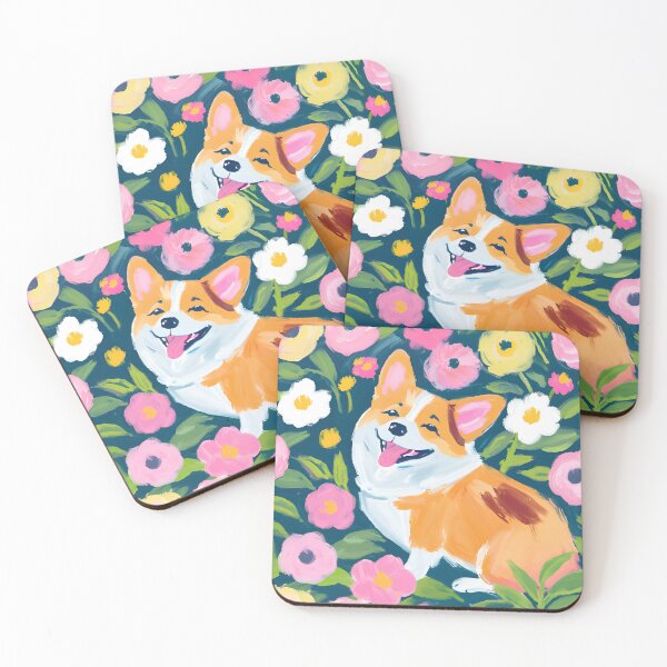 Item preview, Happy Corgi in a field of flowers sticker designed and sold by JustforFunlol.