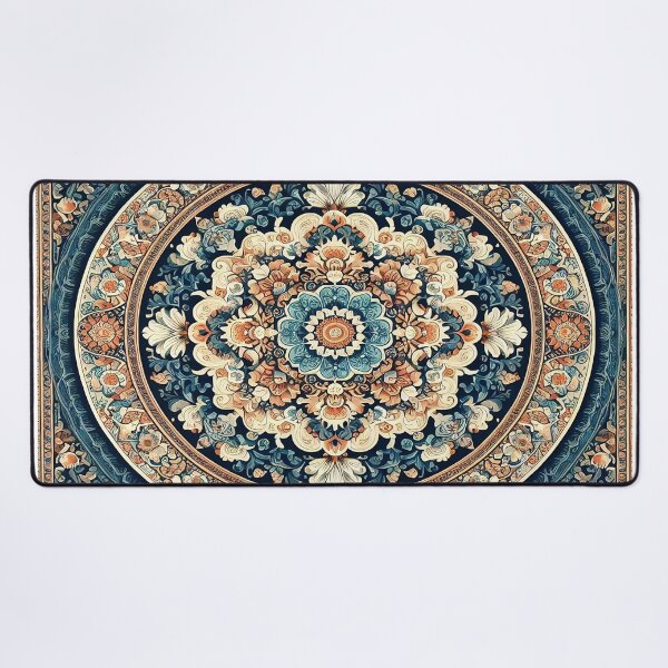 Item preview, Isfahan Persian Art Rug: Blue, Orange, and Cream Motifs designed and sold by Dshoppin.