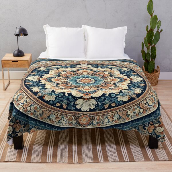 Item preview, Isfahan Persian Art Rug: Blue, Orange, and Cream Motifs designed and sold by Dshoppin.