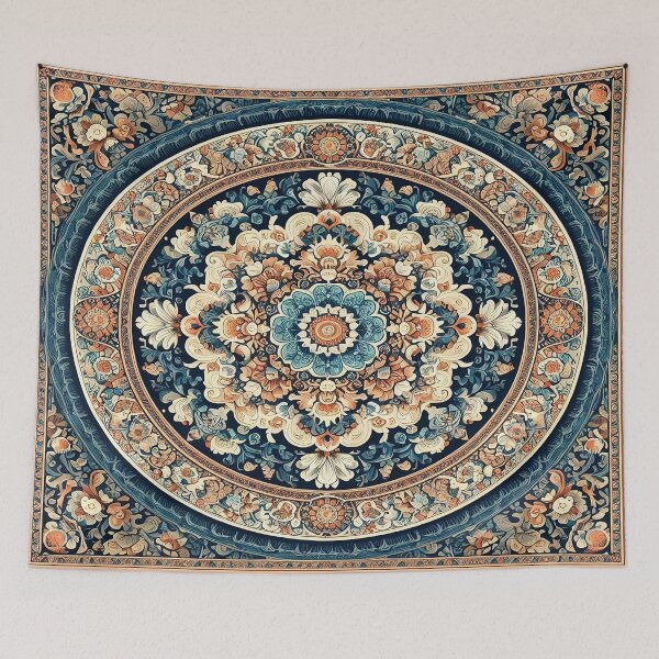 Item preview,  Isfahan Persian Art Rug: Blue, Orange, and Cream Motifs designed and sold by Dshoppin.