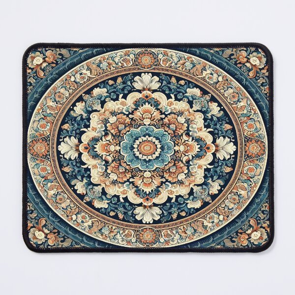Item preview, Isfahan Persian Art Rug: Blue, Orange, and Cream Motifs designed and sold by Dshoppin.
