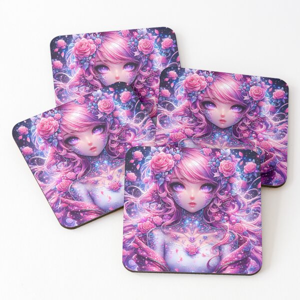 Item preview, Pink purple sparkling glittery floral beautiful anime girl Rose designed and sold by EmeraldeaArt.