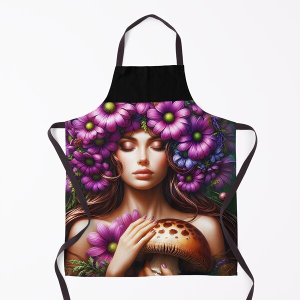 Item preview, Purple floral hair woman with a brown mushroom in hand artwork portraiture designed and sold by EmeraldeaArt.